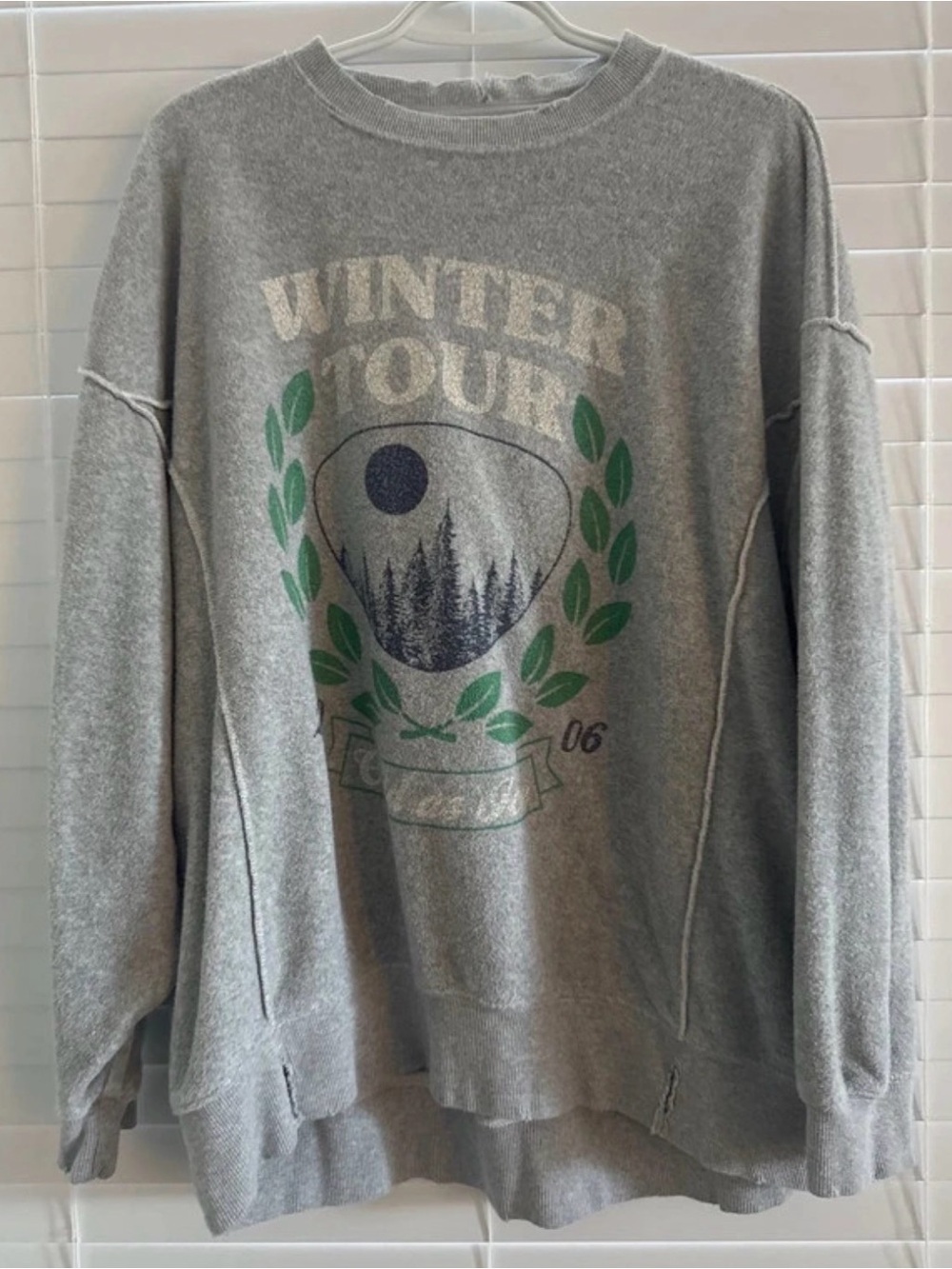 Gray Winter Tour Graphic Crewneck Sweater - Womens